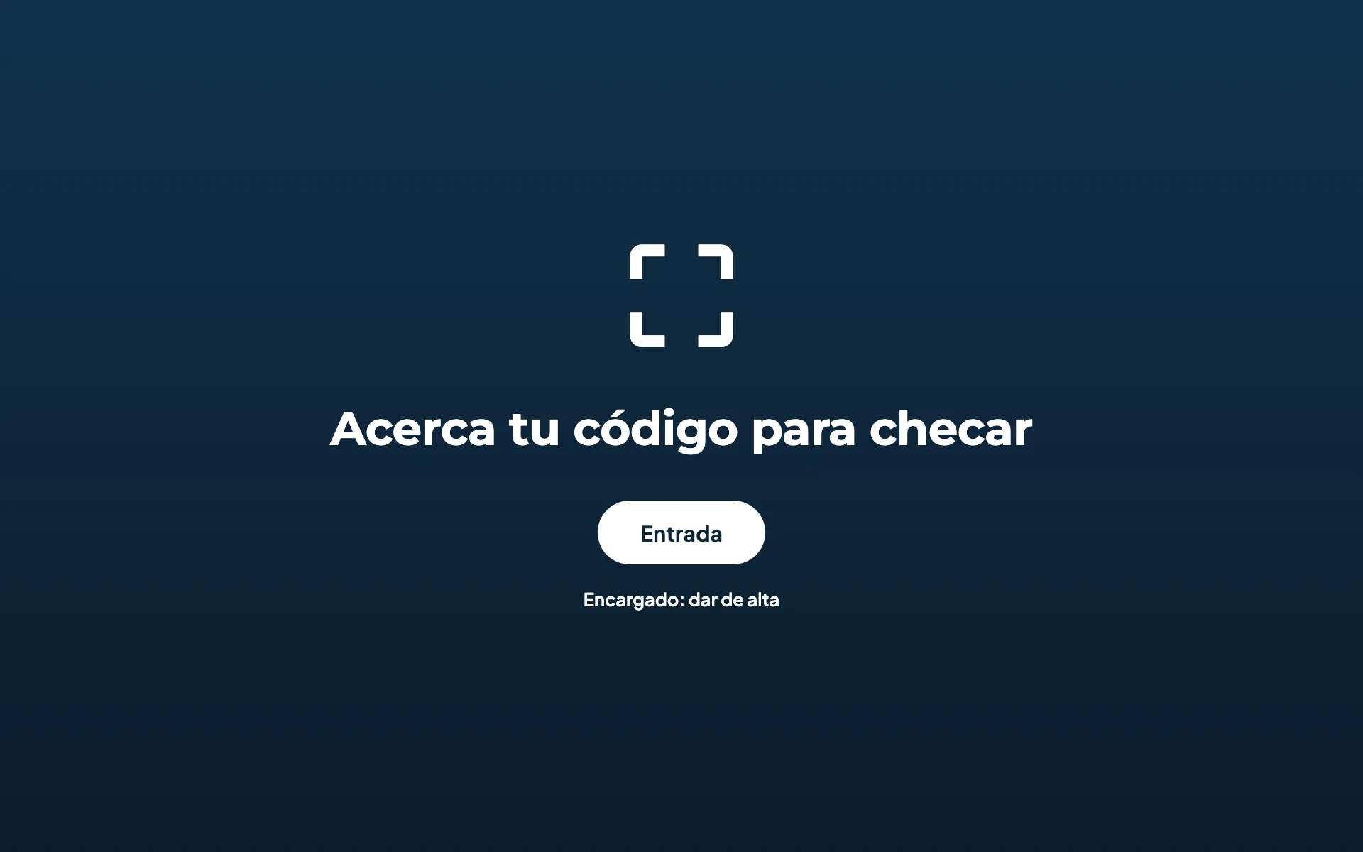 Tablet en espera: «Acerca tu código para checar», con el botón «Entrada» y el acceso del encargado.